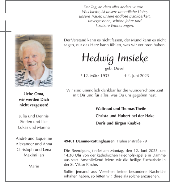 Anzeige von Hedwig Imsieke von OM-Medien