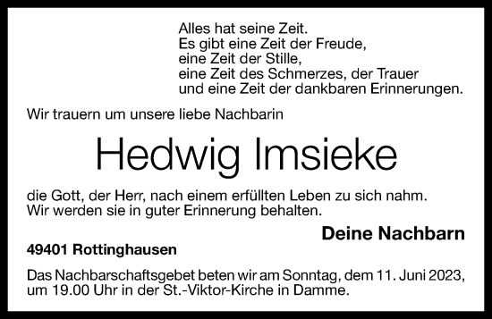 Anzeige von Hedwig Imsieke von OM-Medien