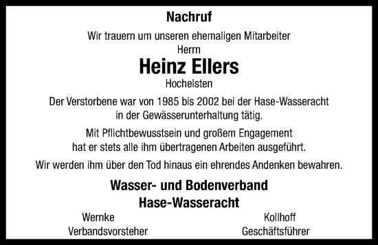 Anzeige von Heinz Ellers von OM-Medien