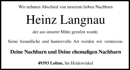 Anzeige von Heinz Langnau von OM-Medien