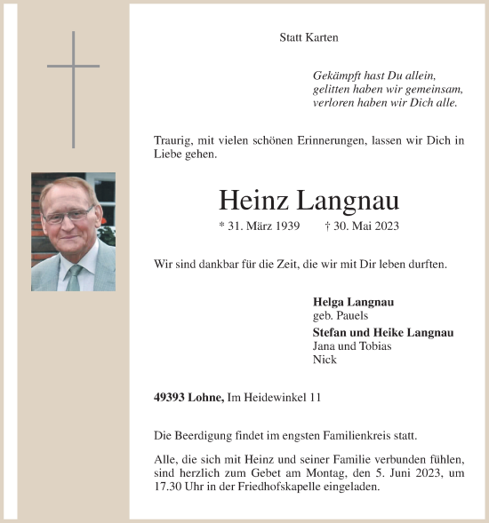 Anzeige von Heinz Langnau von OM-Medien