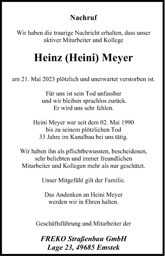 Anzeige von Heinz Meyer von OM-Medien