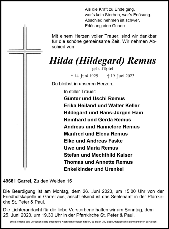 Anzeige von Hilda Remus von OM-Medien