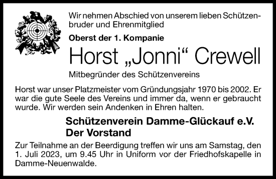 Anzeige von Horst Crewell von OM-Medien