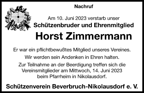 Anzeige von Horst Zimmermann von OM-Medien