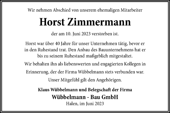 Anzeige von Horst Zimmermann von OM-Medien