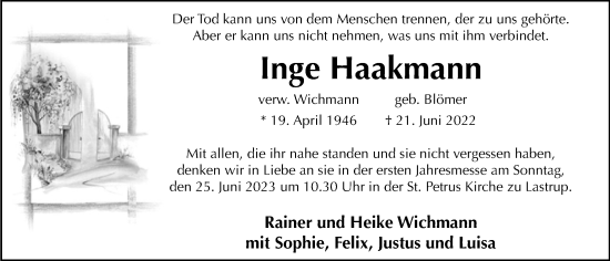 Anzeige von Inge Haakmann von OM-Medien