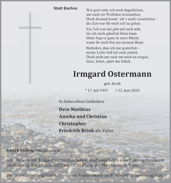 Anzeige von Irmgard Ostermann von OM-Medien