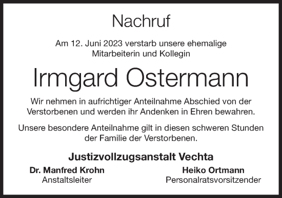 Anzeige von Irmgard Ostermann von OM-Medien
