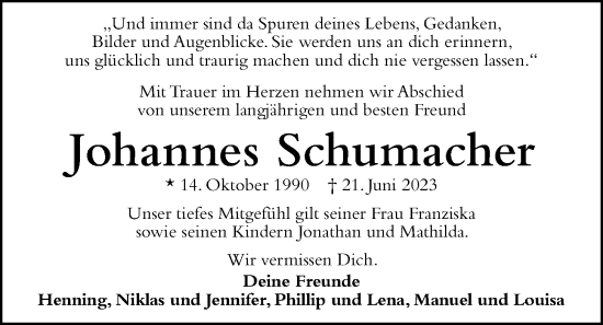 Anzeige von Johannes Schumacher von OM-Medien