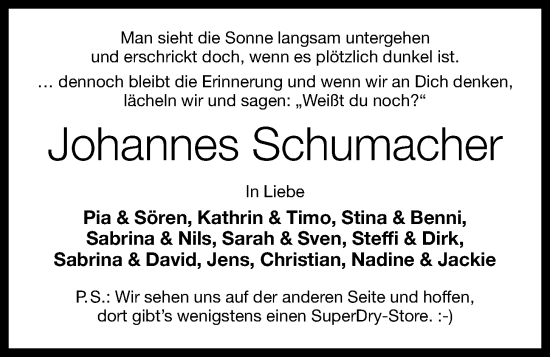 Anzeige von Johannes Schumacher von OM-Medien