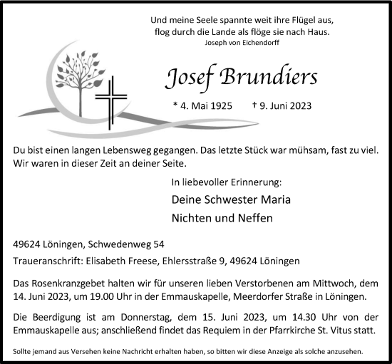 Anzeige von Josef Brundiers von OM-Medien