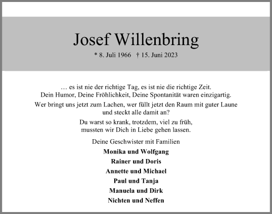Anzeige von Josef Willenbring von OM-Medien