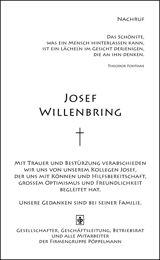 Anzeige von Josef Willenbring von OM-Medien