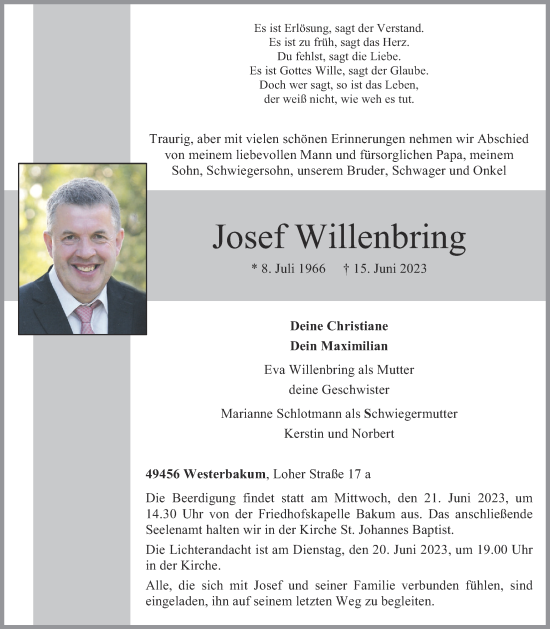 Anzeige von Josef Willenbring von OM-Medien