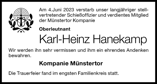 Anzeige von Karl-Heinz Hanekamp von OM-Medien
