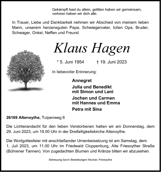 Anzeige von Klaus Hagen von OM-Medien