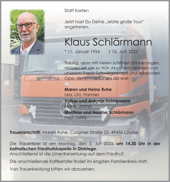 Anzeige von Klaus Schlärmann von OM-Medien