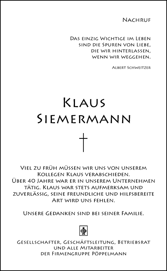 Anzeige von Klaus Siemermann von OM-Medien