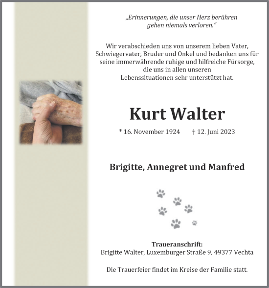 Anzeige von Kurt Walter von OM-Medien