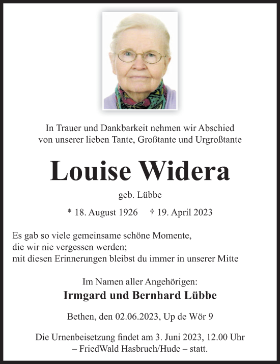 Anzeige von Louise Widera von OM-Medien