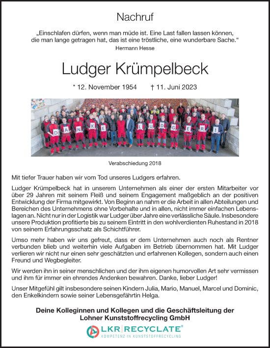 Anzeige von Ludger Krümpelbeck von OM-Medien