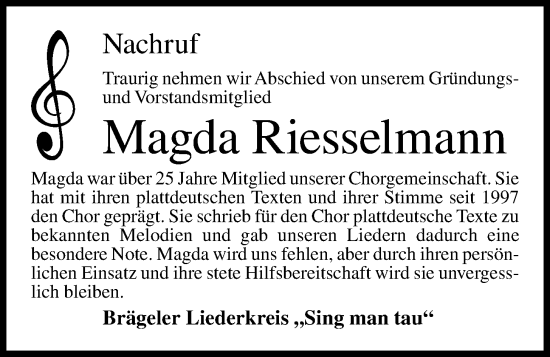 Anzeige von Magda Riesselmann von OM-Medien