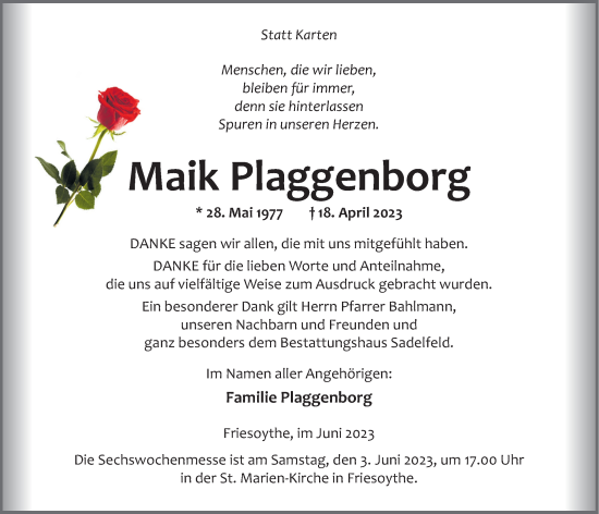 Anzeige von Maik Plaggenborg von OM-Medien