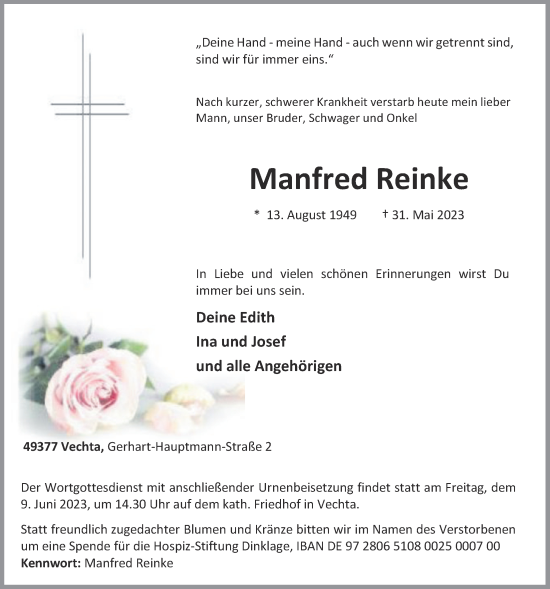 Anzeige von Manfred Reinke von OM-Medien