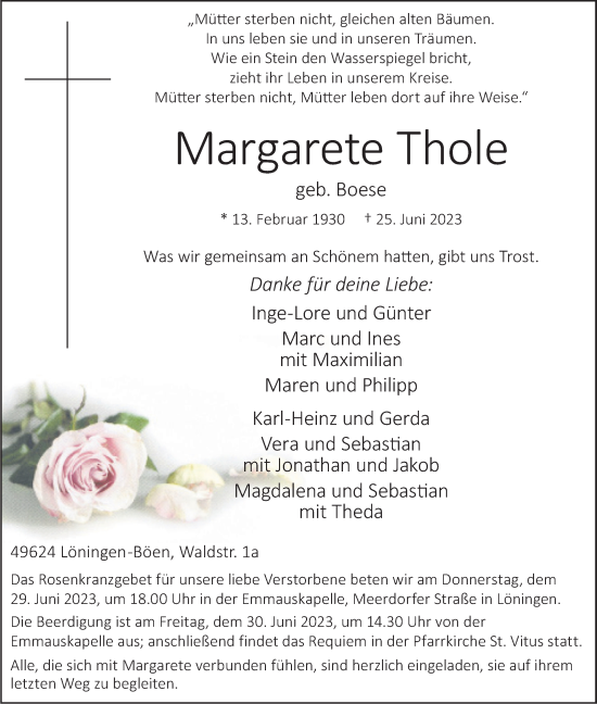 Anzeige von Margarete Thole von OM-Medien