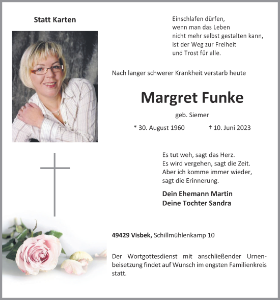 Anzeige von Margret Funke von OM-Medien