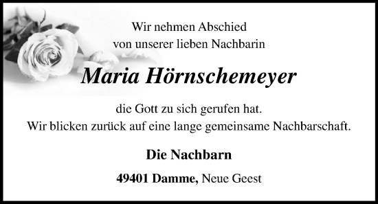 Anzeige von Maria Hörnschemeyer von OM-Medien