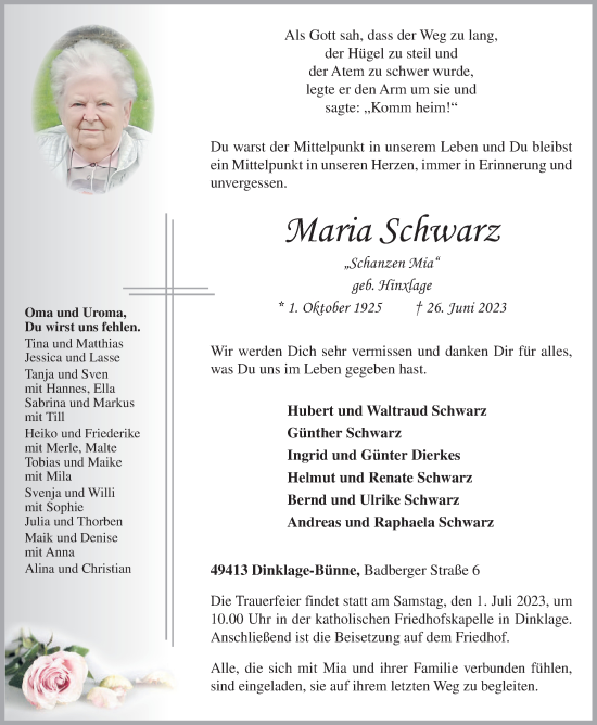 Anzeige von Maria Schwarz von OM-Medien