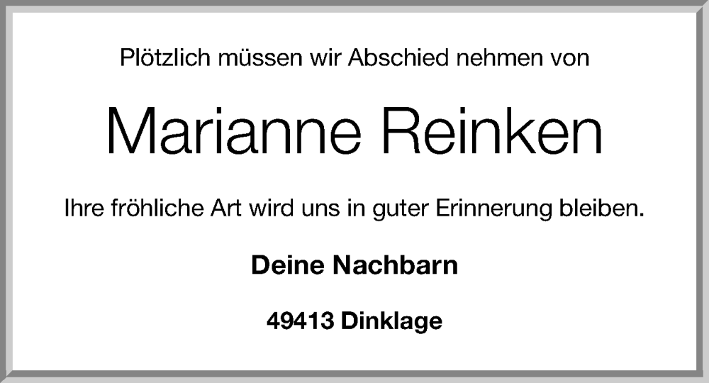 Traueranzeige für Marianne Reinken vom 10.06.2023 aus OM-Medien
