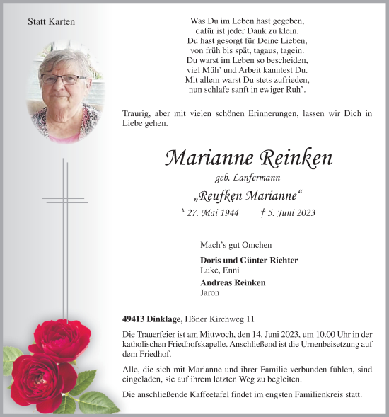 Anzeige von Marianne Reinken von OM-Medien