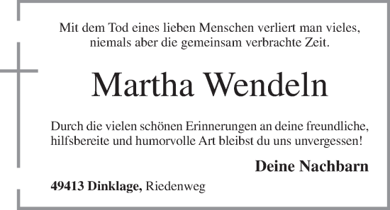 Anzeige von Martha Wendeln von OM-Medien