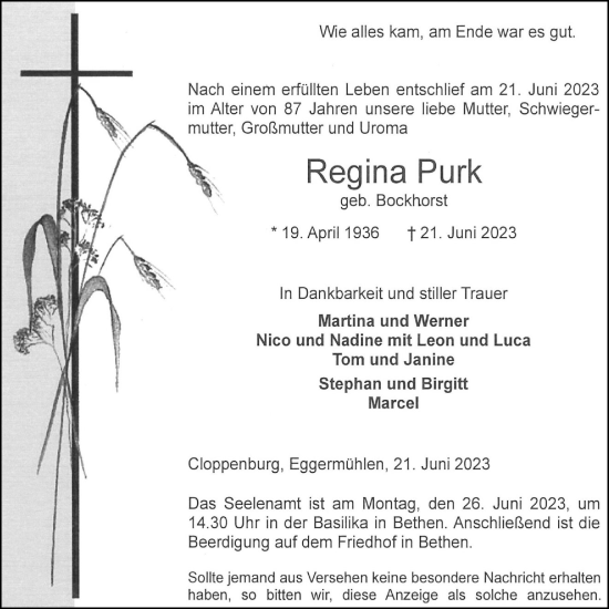 Anzeige von Regina Purk von OM-Medien