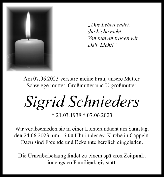 Anzeige von Sigrid Schnieders von OM-Medien