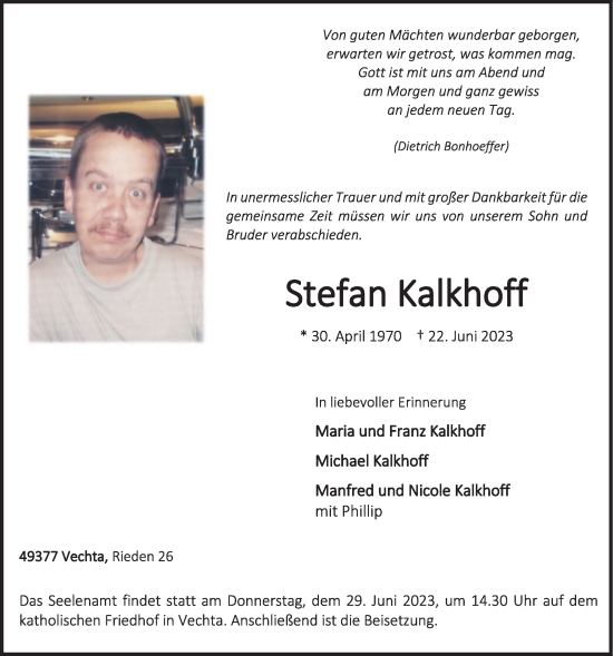 Anzeige von Stefan Kalkhoff von OM-Medien