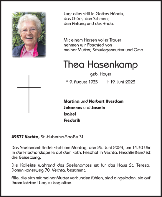 Anzeige von Thea Hasenkamp von OM-Medien
