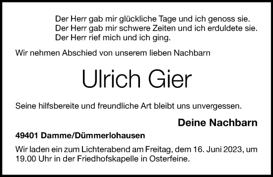 Anzeige von Ulrich Gier von OM-Medien