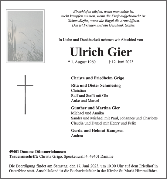 Anzeige von Ulrich Gier von OM-Medien