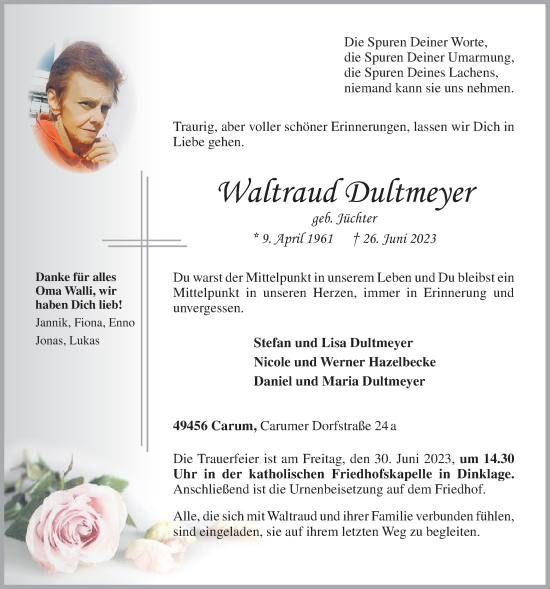 Anzeige von Waltraud Dultmeyer von OM-Medien