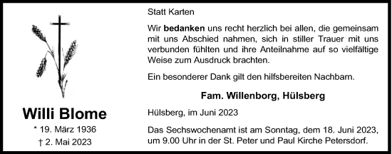 Anzeige von Willi Blome von OM-Medien
