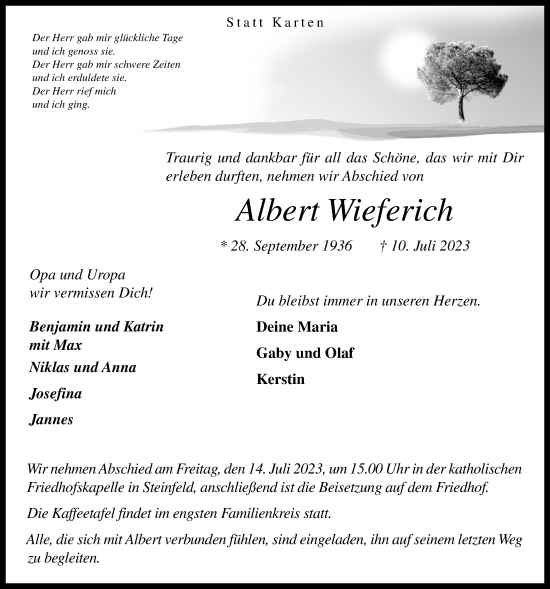 Anzeige von Albert Wieferich von OM-Medien