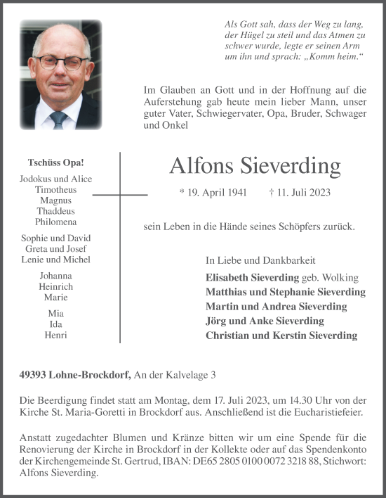 Anzeige von Alfons Sieverding von OM-Medien