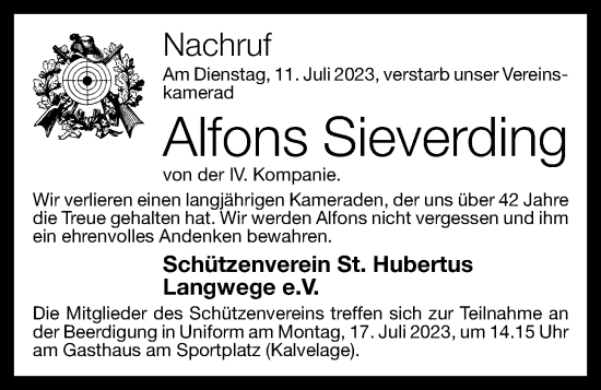 Anzeige von Alfons Sieverding von OM-Medien
