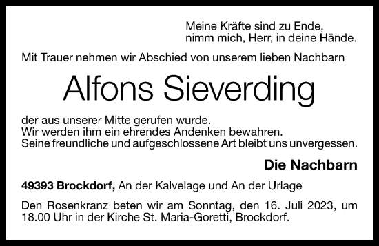 Anzeige von Alfons Sieverding von OM-Medien