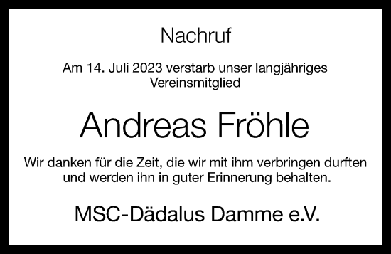 Anzeige von Andreas Fröhle von OM-Medien