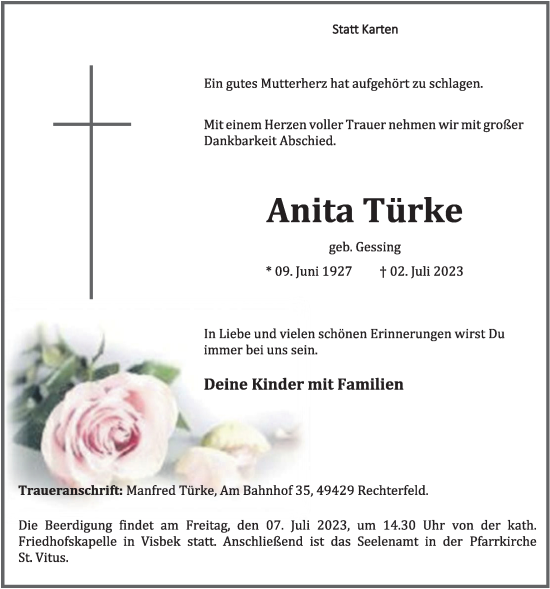 Anzeige von Anita Türke von OM-Medien